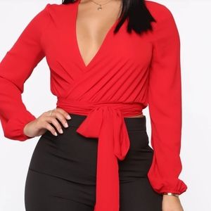 Red Fashion nova wrap top